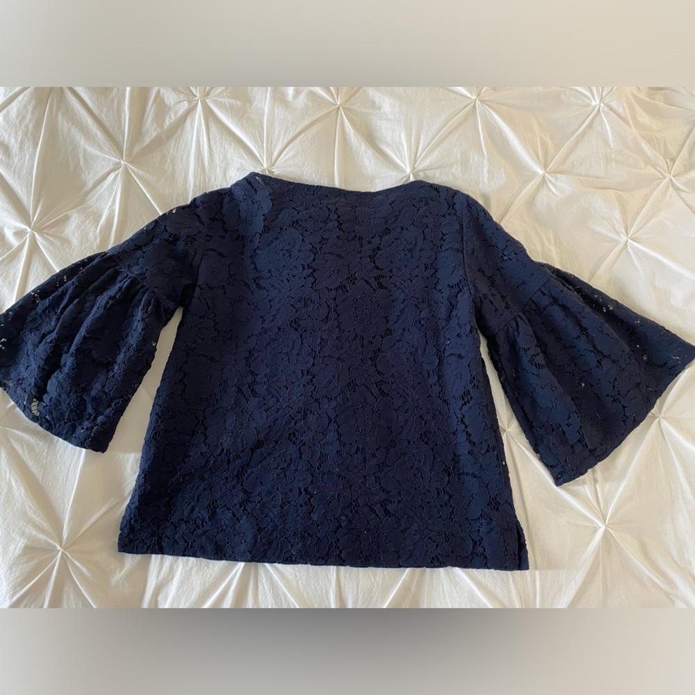 Lauren Ralph Lauren Navy Blue Floral Lace 3/4 Bell Sleeve Blouse Size Small